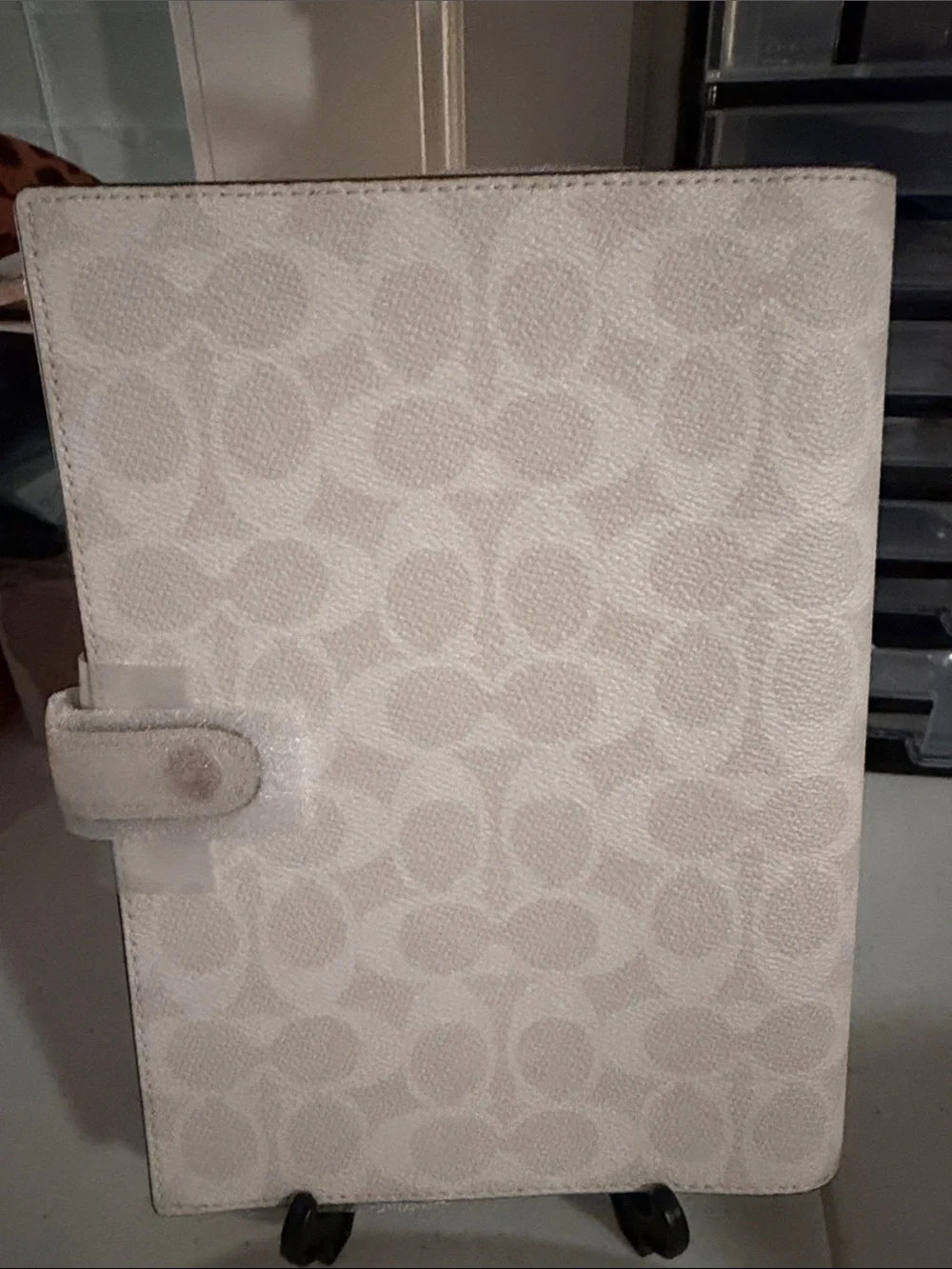 Coach NWT Chalk White Logo C’s  Notebook Cover with Snap Closure